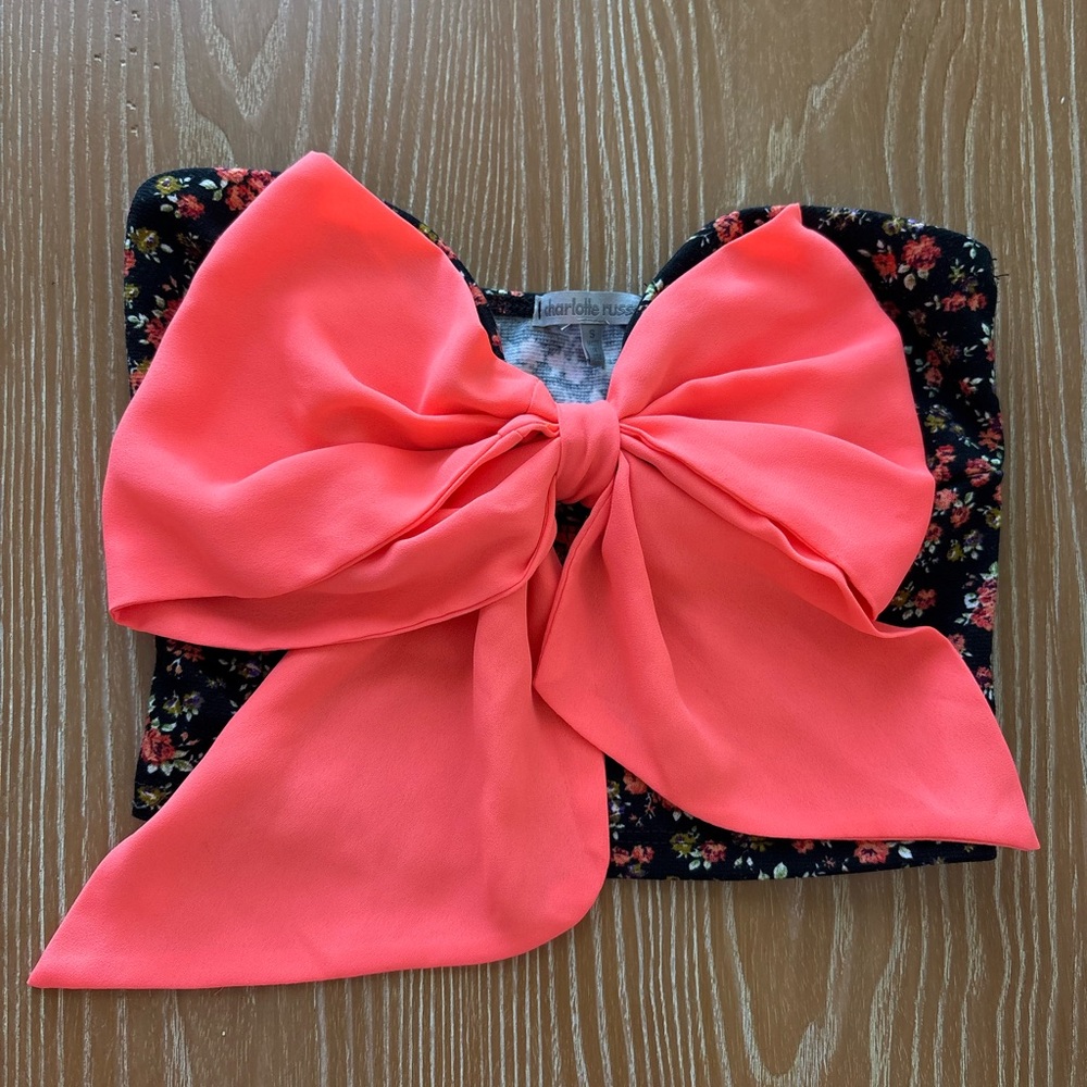 Charlotte Russe Coral Pink Bow Tube Top - Picture 2 of 4